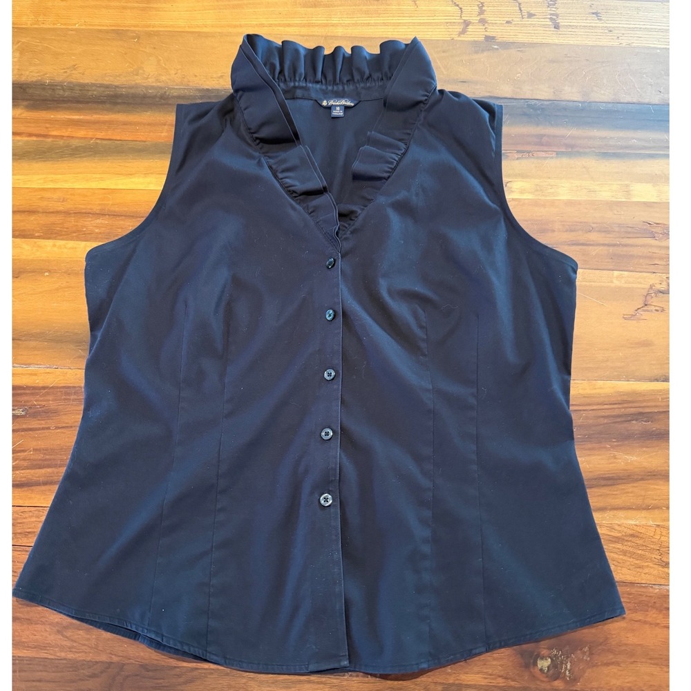 Brooks Brothers Black Ruffle Collar Sleeveless Button Down Blouse Size 16